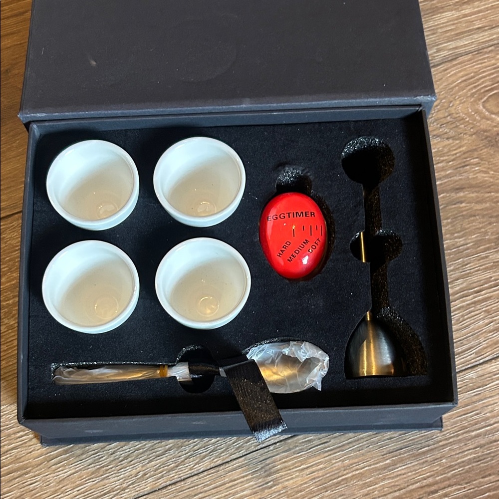 White Egg Cup Set with Red Timer